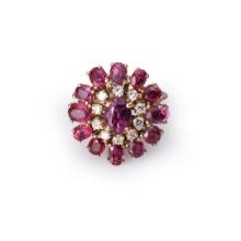 Vintage 14K Yellow Gold Ruby & Diamond Cluster Ring