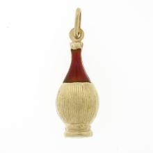 Vintage 18k Yellow Gold Canister Jug W/ Reddish Enamel Textured Charm Pendant