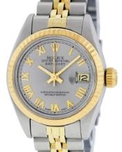 Rolex Ladies 2 Tone Yellow Gold & Stainless Steel Slate Grey Roman Wristwatch