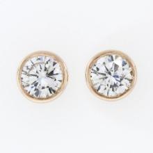 NEW Solid 14k Rose Gold 0.42 ctw Bezel Set Round Brilliant Diamond Stud Earrings