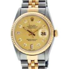 Rolex 36MM Two Tone Yellow Gold And Steel Champagne Diamond Datejust Wristwatch