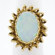 Vintage 14k Yellow Gold Cabochon Oval Opal Solitaire Twisted Wire Cocktail Ring