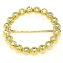 18k Yellow Gold.60 ctw 20 Bezel Set Round Diamond Circle of Life Pin Brooch 23mm