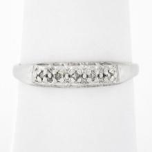 Vintage 18k White Gold 0.05 ctw Round Pave Diamond Stackable Wedding Band Ring