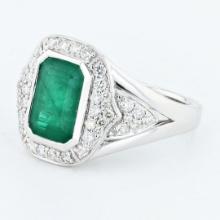 2.51 ctw Emerald and 0.55 ctw Diamond 18K White Gold Ring