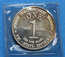 Tri State Refining One Troy Ounce .999 Fine Silver Bullion God Bless America