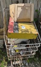 shopping cart with contents antique yellow box