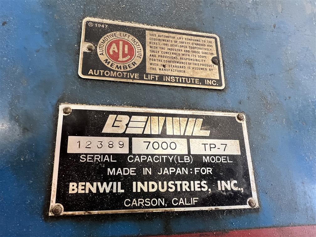 BENWIL MODEL TP-7 2-POST DRIVE-ON  ALIGNMENT LIFT, 7'H, S/N: 12389