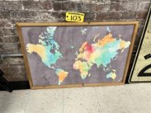 FRAMED WORLD MAP WALL HANGING, 36" X 24"