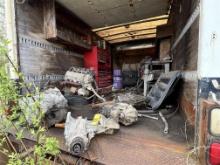 CONTENTS OF BOX TRUCK: TRUCK TOOL BOXES, ENGINE, BENCH, OIL TANK
