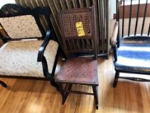 CANE BACK ROCKING CHAIR W/ LEATHER UPHOLSTERED SEAT