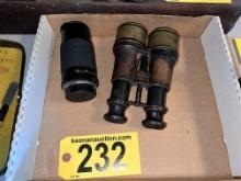 LOT: VINTAGE CHEVALIER BINOCULARS & 55mm CAMERA LENS