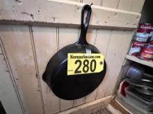 CONTENTS IN 2-CABINETS: GRISWOLD CAST IRON FRY PAN, COOKWARE, SERVING PLATTERS