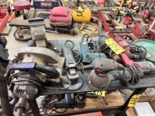 POWER TOOL LOT: CORDED DRILLS, CIRCULAR SAW, SANDER, GRINDER, HOLE SHOOTER