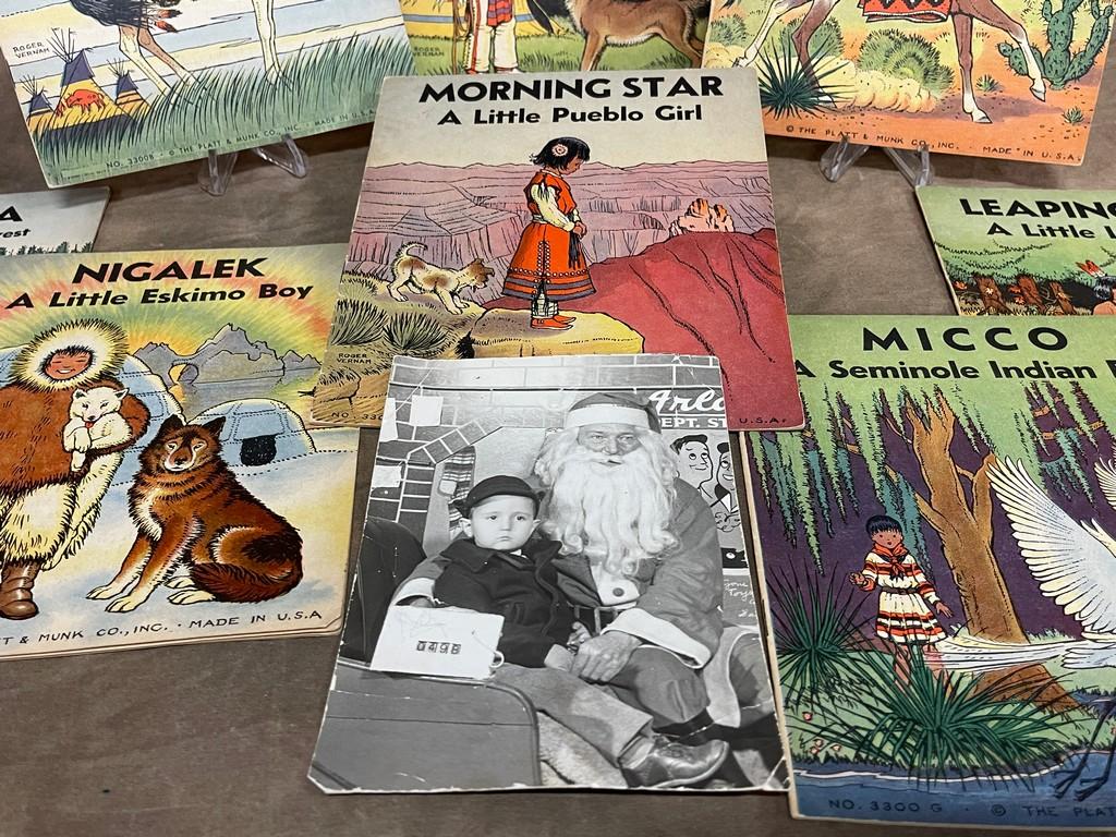 8 Volume Platt & Munk Childrens Books & Vintage Santa Photo