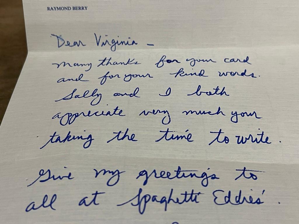 Raymond Berry New England Patriots Football Club Handwritten Autographed Letter