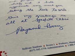 Raymond Berry New England Patriots Football Club Handwritten Autographed Letter