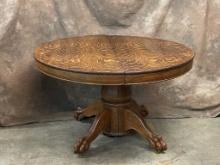 Antique Tiger Oak Round Lion Footed Dinning Table