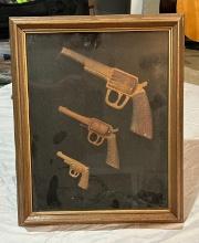 Lot Of 3 Framed Carved Wood Pistols