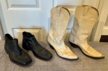 White Leather Cowboy Boots & Black Leather Ankle Boots