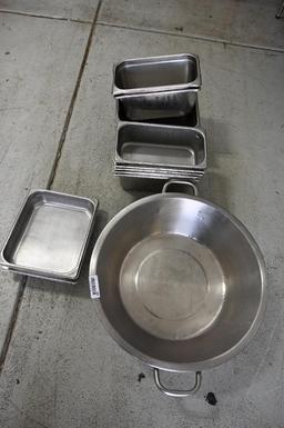 Fourteen Stainless steel containers & a 22x6" Stainless Pan