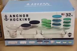 Anchor Hocking 32-Piece Glass Bakeware and Storage Set and 12 Stemmed Glasses