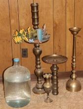 Decorative Brass Towers, Vase, and Glass 5 Gallon Water Bottle
