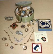 Tin Filled with Mixed Costume Jewelry
