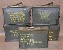 Five Metal Military Ammo Cans 7.62mm