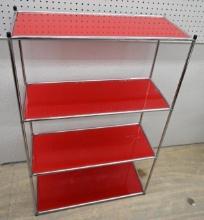 Vintage Metal Shelf with Red Glass Shelves