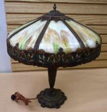 Stunning Art Nouveau Green Slag Glass Lamp