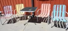 Vintage Patio Table with Four Metal Chairs