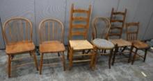 Six Antique Wood Chairs