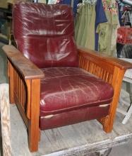 Leather Upholstery and Wood Framed Reclining Chair