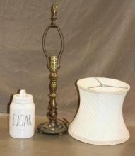 Cool Old Brass Lamp with Shade and Sugar Jar