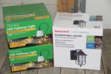 Two Malibu LED Pathway Lights and Honeywell Decorative Wall Lantern