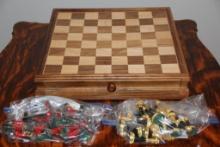 Wood Chess and Checker Set with Heavy Metal Chess Pieces