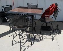 Outdoor Patio Table with Stone Tile Top & Four Metal Bar Height Chairs!