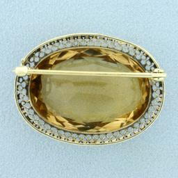 Vintage 35ct Citrine Pin In 14k Yellow Gold