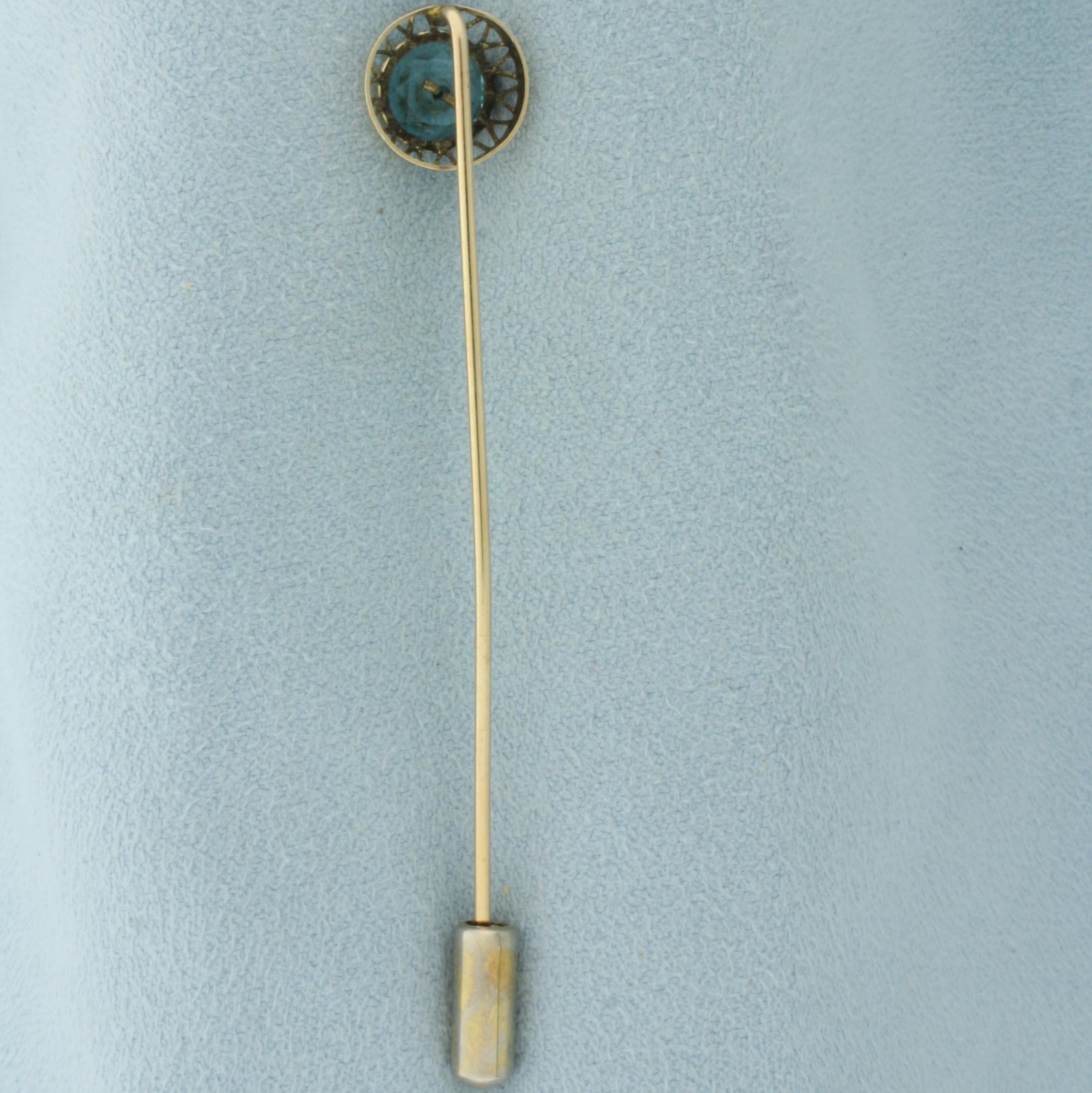 Antique Aquamarine And Diamond Stick Pin In 14k Yellow Gold