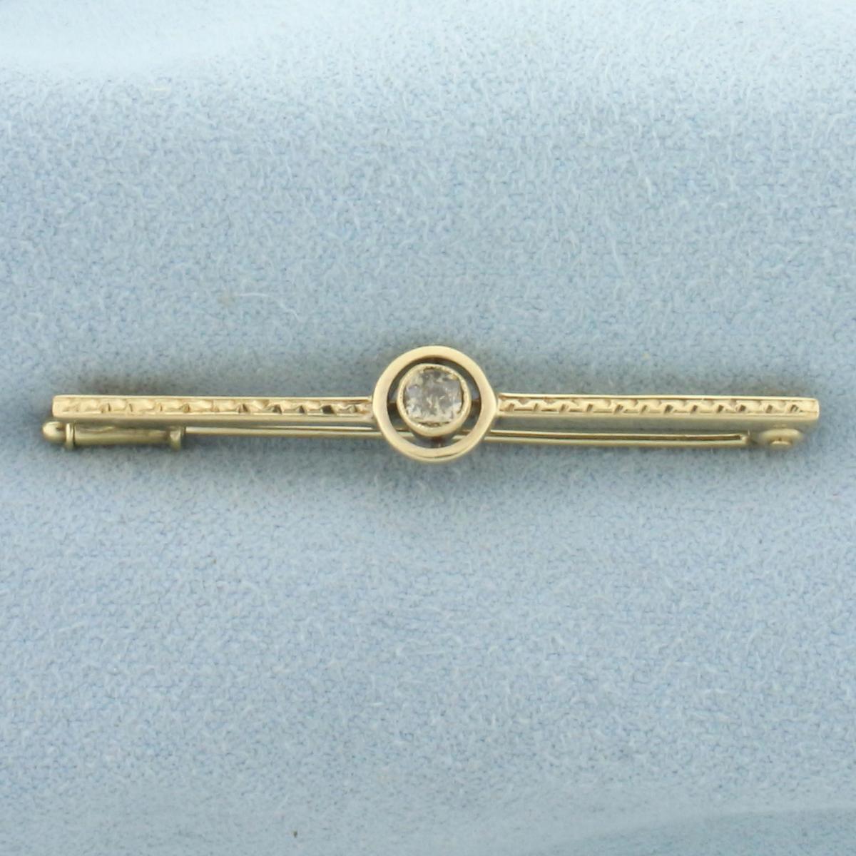 Antique Old European Cut Diamond Pin Brooch In 14k Yellow Gold