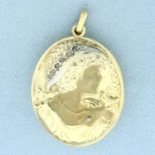 Antique Diamond Cameo Locket In 14k Yellow And White Gold