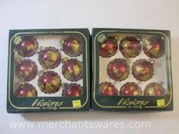 Two Sets of Eight Vintage Visions by Holly Glass Christmas Balls with Glitter in Original Boxes, 10