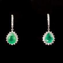 14K Gold 4.86ct Emerald 1.79ct Diamond Earrings