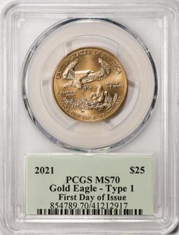 2021 Type 1 $25 American Gold Eagle Coin PCGS MS70 FDOI Cleveland Signature