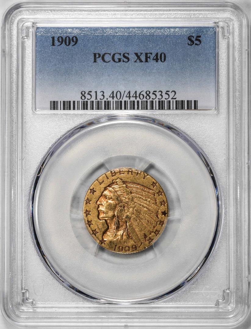 1909 $5 Indian Head Half Eagle Coin PCGS XF40