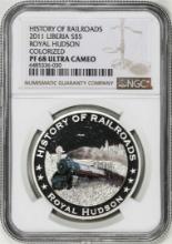 2011 Liberia $5 History of Railroads Royal Hudson Silver Coin NGC PF68 Ultra Cameo