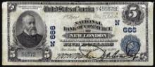 1902PB $5 The National Bank of Commerce New London, CT CH# 666 National Currency Note