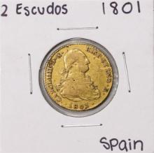 1801 Spain 2 Escudos Gold Coin