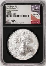 2021 Type 1 $1 American Silver Eagle Coin NGC MS70 First Day of Issue Mercanti Signed